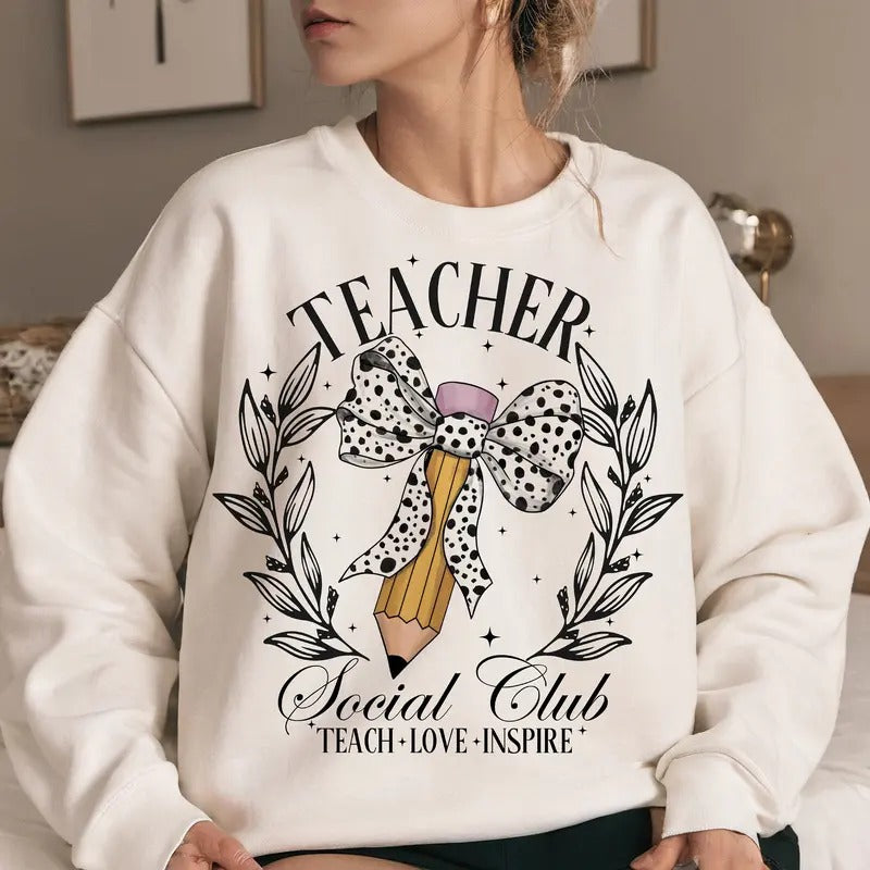 Coquette Teacher Shirt, Back to School, teacher Appreciation Gift, Pencil Bow, first Day of School Shirt Hoodie, Sweatshirt