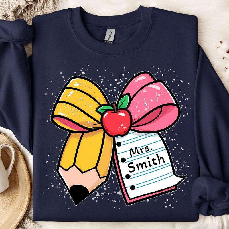 Coquette Teacher Shirt, Personalize Teacher's Name, Teacher Pencil Coquette Bow, Back to School, Teacher Appreciation...