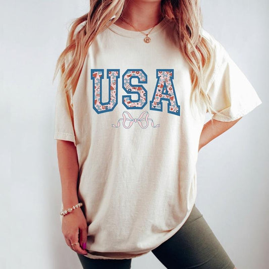 Coquette USA Shirts, 4th Of July Shirts, Shirt For Women, Pink Bow USA T-Shirt, American Girly Shirt, Fourth Of July Tee,...