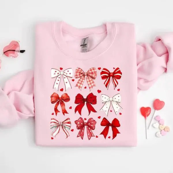Coquette Valentine Bow Sweatshirt, Retro Valentine Shirt, Valentines day Bow Shirt, Coquette Bow T Shirt, Bow Valentine...