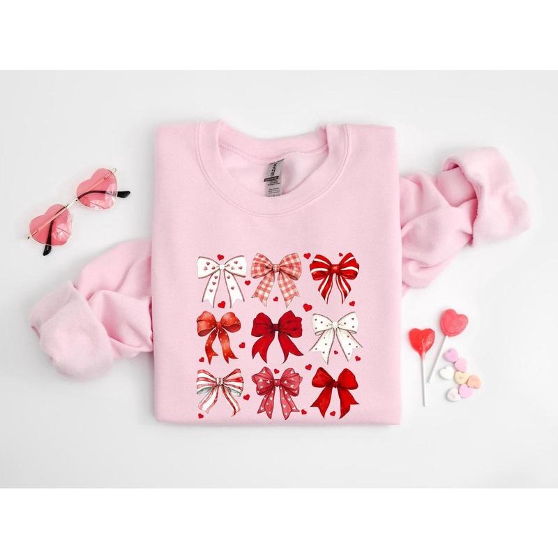 Coquette Valentine Heart Bow Sweatshirt, Retro Valentine Shirt, Valentines day Bow Shirt, Coquette Bow T Shirt, Bow...