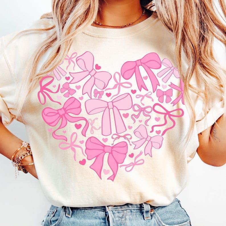 Coquette Valentine Heart Shirt, Valentine Shirt, Valentines day Shirt, Valentine Bow Shirt, Pink Valentine Shirt,...