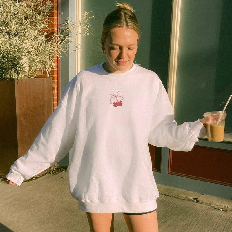 Coquette Valentines Sweatshirt, Cherry Ribbon Sweatshirt, Softcore Balletcore Lovecore Aesthetic Clothing, Minimalist...