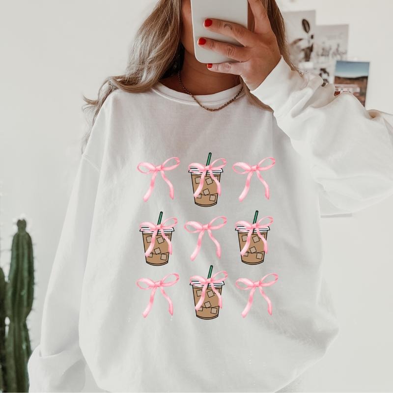 Coquette coffee and Bow Sweatshirt ~ Unisex Apparel Relaxed Fit Printed in the USA Clothing Womenswear Casual and...