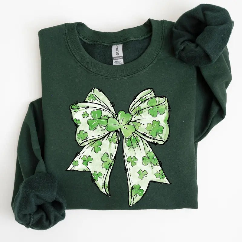 Coquette, St. Paddy's Day Bow, Clover, Lucky, Irish, Lucky Charm, St Patrick's Day Sweatshirt, Crew Neck, Women's,...