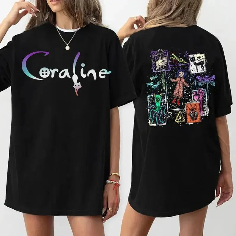 Coraline Doll Button Eyes T-Shirt, Pink Palace Shirt, Halloween Horror Movie Coraline Fan Shirt, Fantasy Film Shirt,...