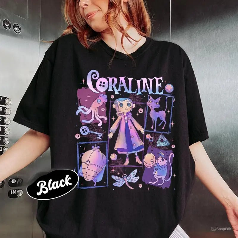 Coraline Spooky Sweatshirt, Funny circus Corr.aa.lineee sweatshirt,  Spooky movie Hoodie, Doll TShirt, Movie Retro Horror...