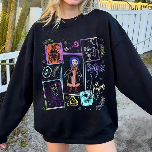 Coraline dreaming Sweatshirt, Button Eyes Doll Shirt, famous horror movie t shirt, Halloween Horror Character Shirt,...