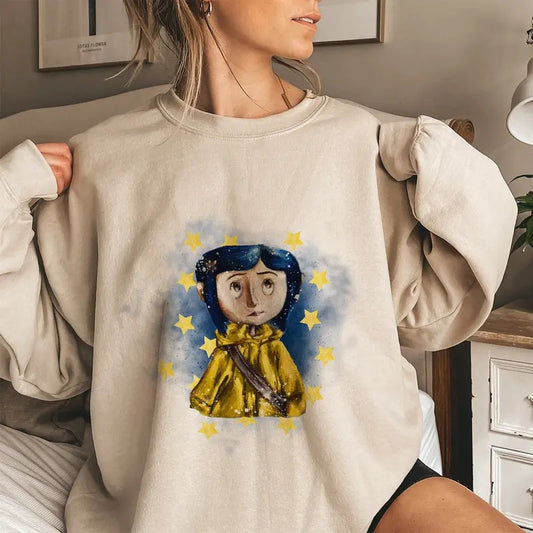 Coraline in Sky of Star Sweatshirt, Coraline Horror Movies, Coraline Sweatshirt Hoodie, Halloween Movies, Christmas Gifts...
