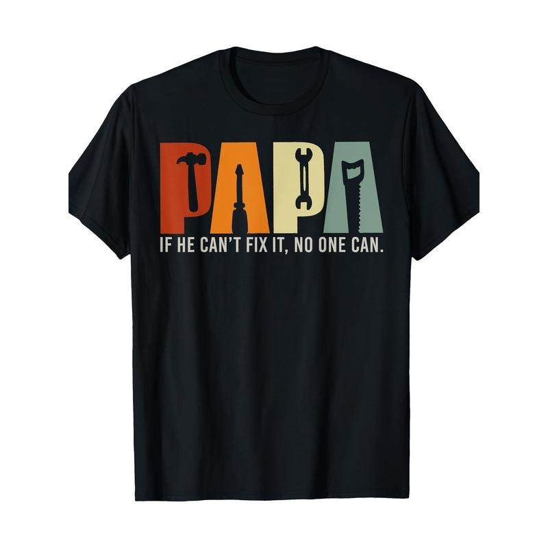 Cotton Crew Neck T-Shirt with Handyman Tool Print for Men - Short Sleeve, Regular Fit, All-Season Casual Wear, Digital...