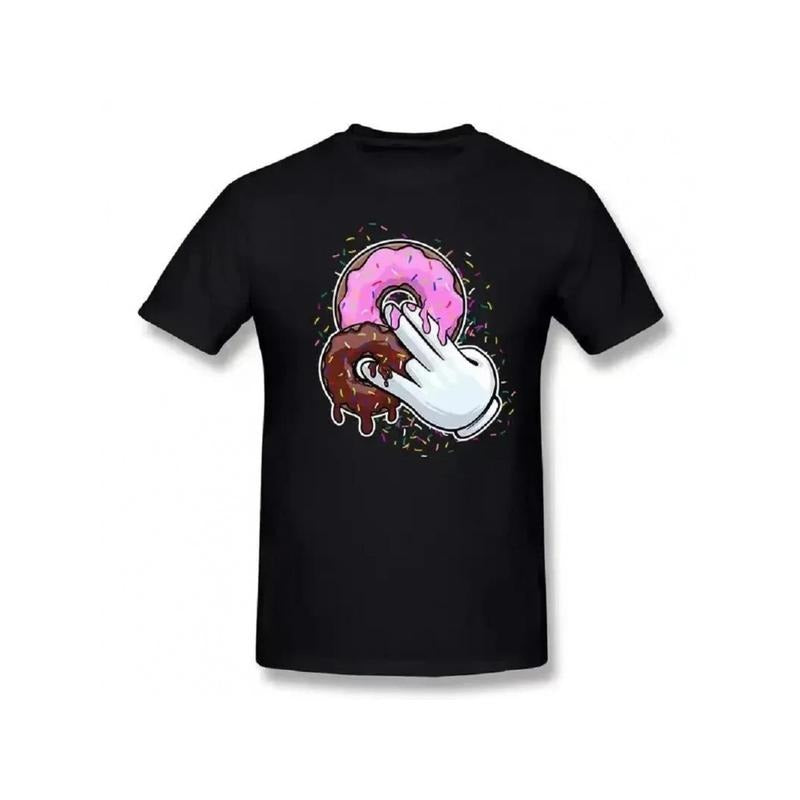 Cotton Graphic T-Shirt, Crew Neck, Short Sleeve, Regular Fit, Knit Fabric, 100% Cotton, with Pink Donut Print, for Men...