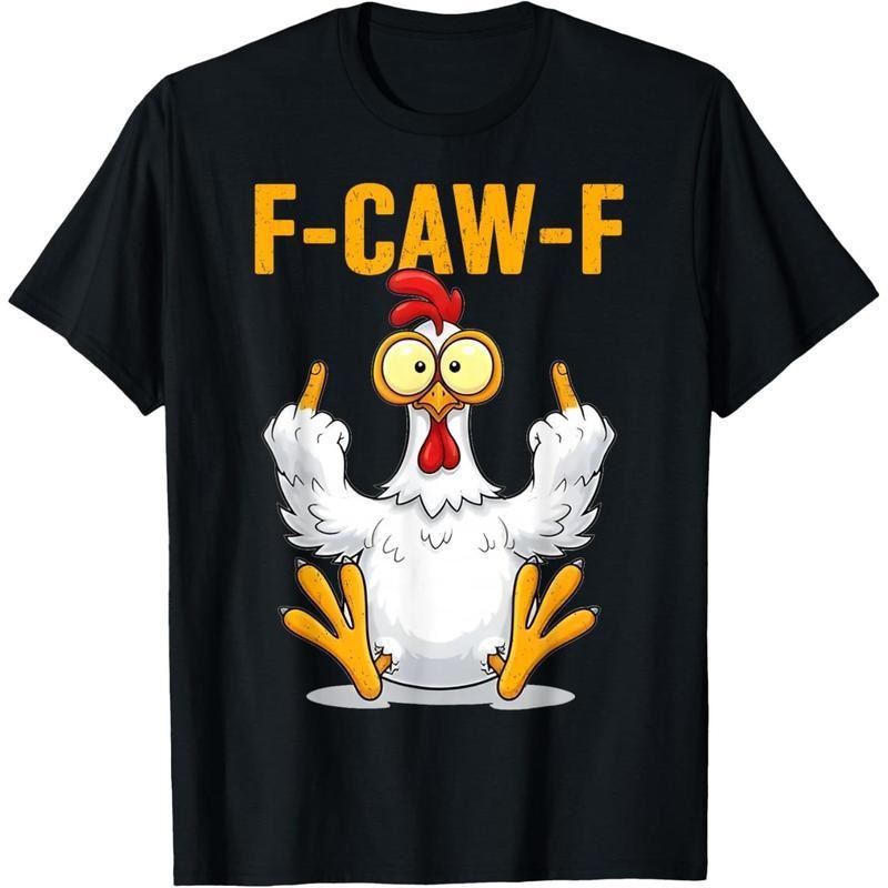 Cotton Unisex Funny Rooster  F-Caw-F Chicken TShirt, Fcawf Chicken T-Shirt Menswear Top Shirts Men Men's Crew Neck Tee...