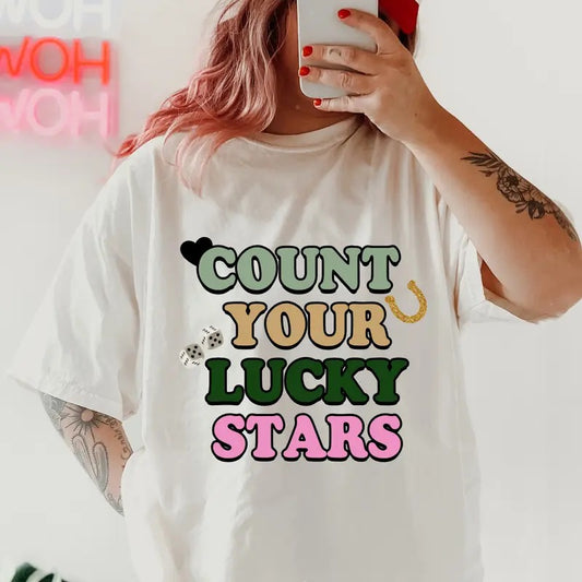 Count Your Lucky Stars Graphic Shirt ~ Unisex Apparel Relaxed Fit Printed In The USA Clothing Womenswear Casual Comfort...