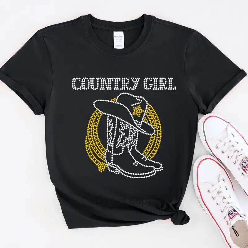 Country Girl Rhinestone Transfer T-Shirts, Hoodie, Sweatshirt | WearSparks.com