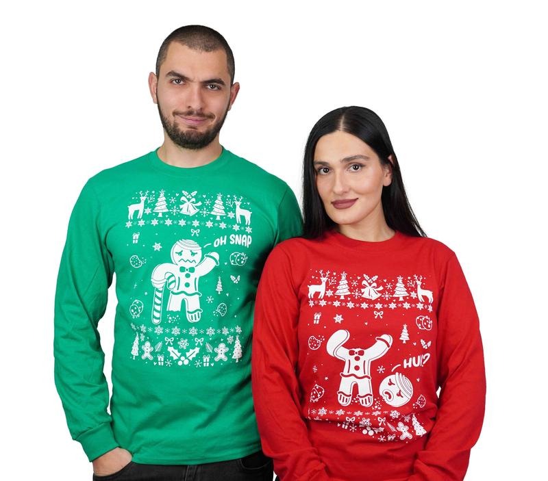 Couple Christmas Funny Outfits, Gift For Christmas Sweater, Party Shirts, Gingerbread Cookies Matching Sweatshirt, Long...