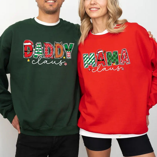 Couple Matching Daddy Claus Mama Claus Sweatshirt, Family Matching Christmas Sweaters, Holiday Mom Crewneck, Mommy To Be...