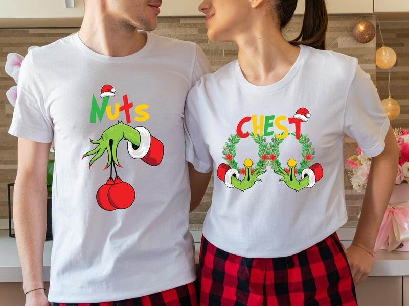 Couples Christmas Party Shirt, Couples Chest Nuts Shirt, Matching Wife Husband Xmas Tee, Funny Christmas Gift Tee For...