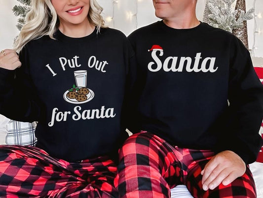 Couples Christmas Sweatshirts, I Put Out For Santa Shirt, Funny Holiday Matching Christmas Outfit, Husband Wife Xmas...