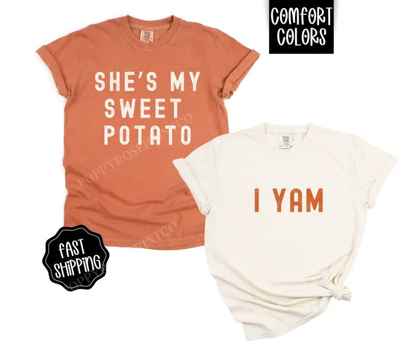 Couples Thanksgiving Shirt Comfort Colors, His and Hers Tshirt,  She's My Sweet Potato Tee, Cute Couples Shirt Hoodie,...