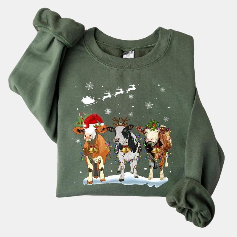 Cow Christmas Lights Ugly Christmas Sweater, Funny Heifers Christmas Shirt, Unisex T-shirt, 100% Cotton