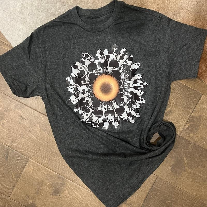 Cow Pattern Sunflower Graphic Tee Hoodie, Sweatshirt | WearSparks.com