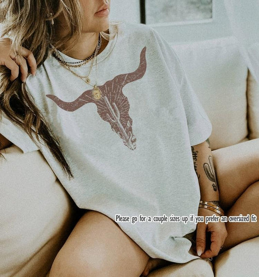 Cow Skull Desert Cactus Silhouette T Shirt Hoodie Sweater Southwest Boho Longhorn Buffalo Tshirts Desert Life Landscape...