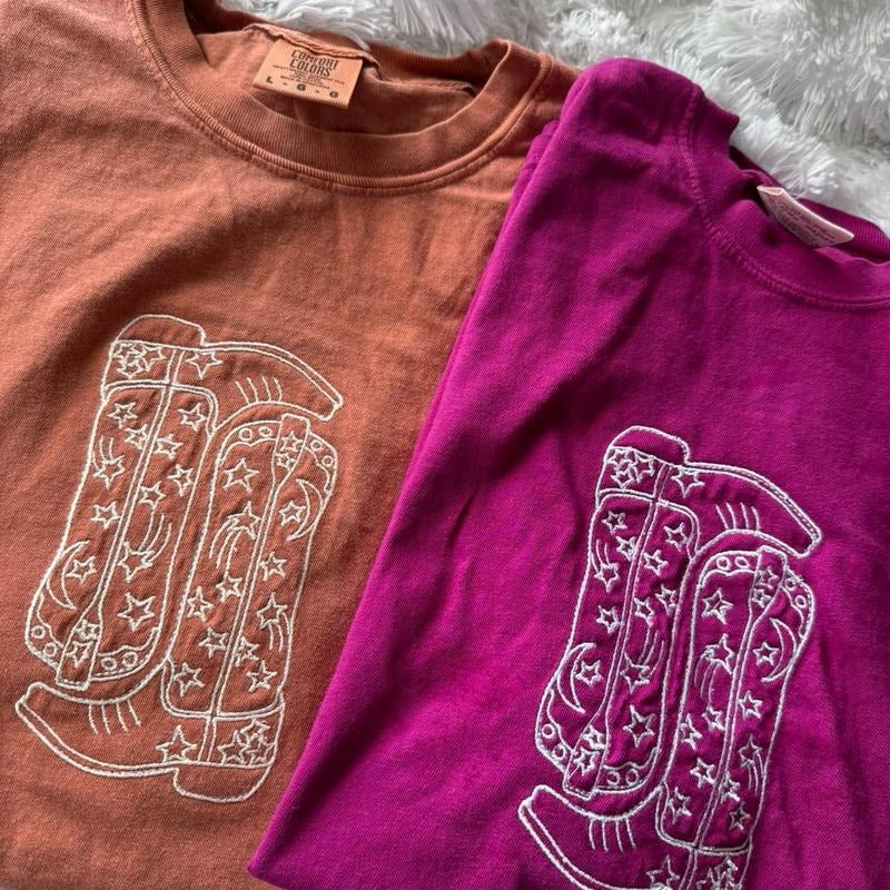 Cowboy Boot Embroidered Tshirt, Embroidered Tshirt, Cowboy Tshirt Hoodie, Sweatshirt | WearSparks.com