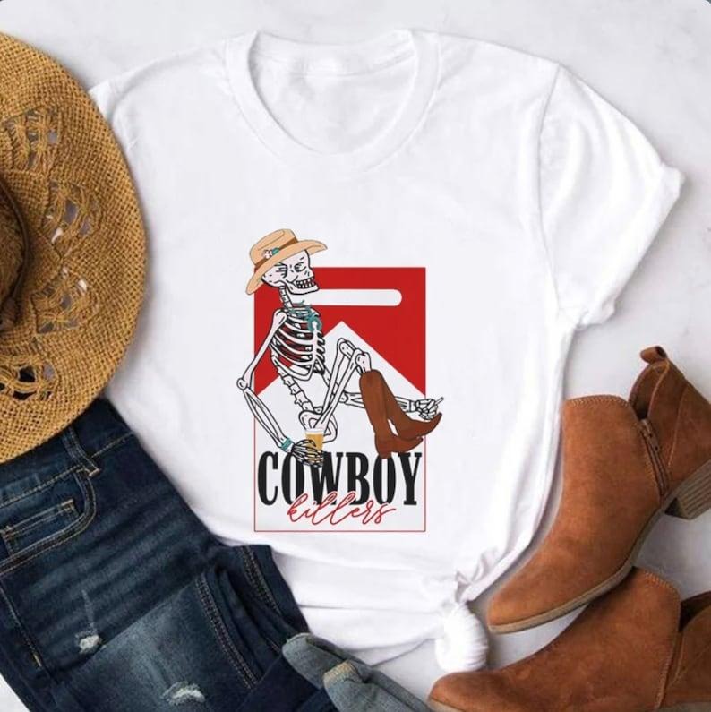 Cowboy Killers Graphic T-Shirt | Country Girl Tee, Vintage Tee, Boho Shirt Skeleton Cowboy marlboro shirt funny skeleton...