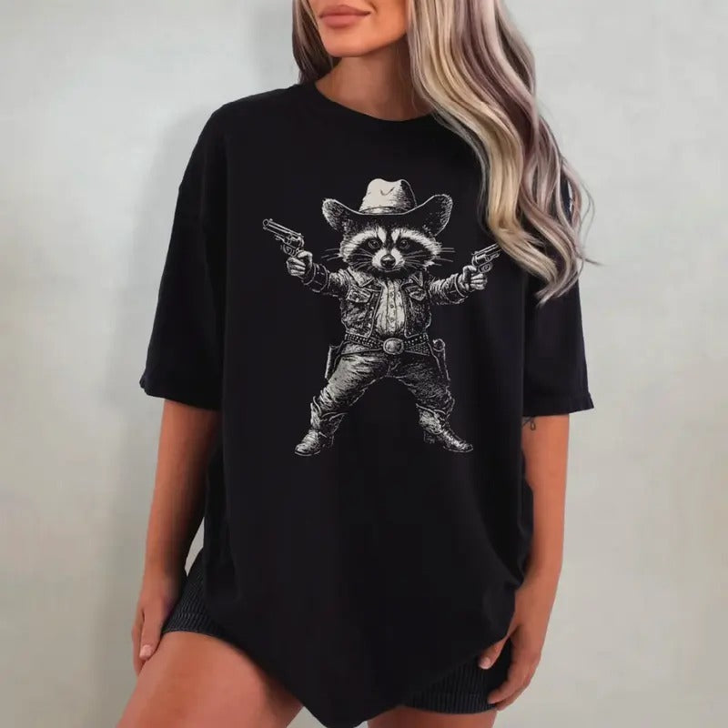 Cowboy Raccoon Shirt - Retro Raccoon Washed T-Shirt, Funny Western T Shirt, Wild West Graphic Tee, Trash Panda Shirt,...