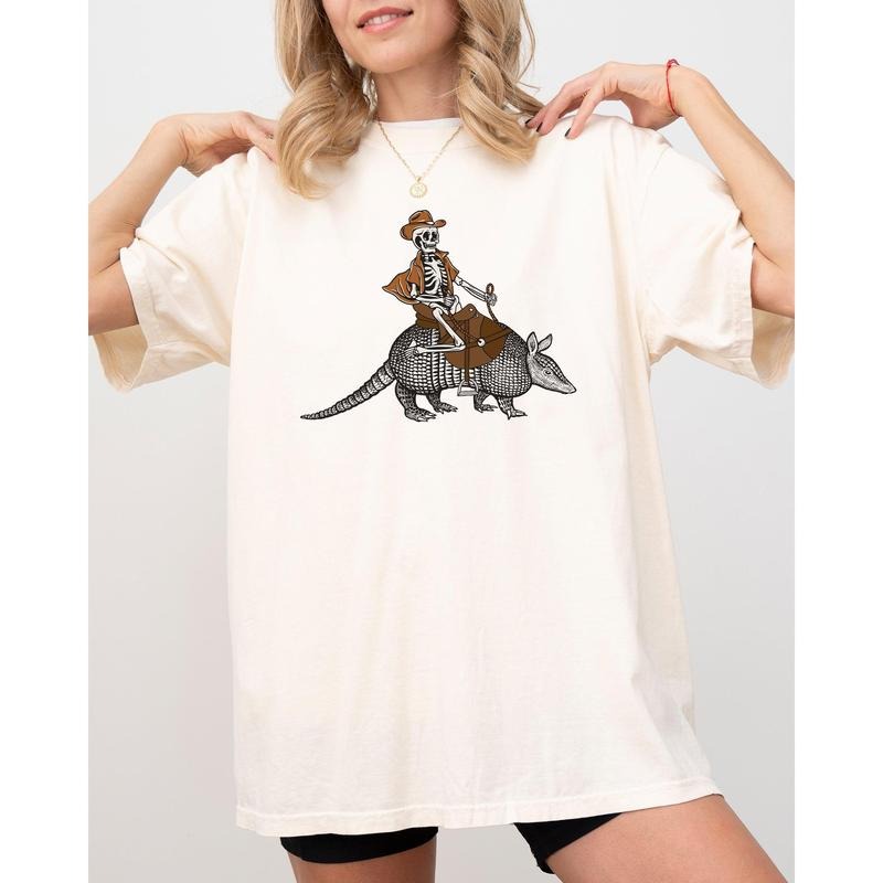 Cowboy Skeleton, Armadillo, Funny, Aesthetic, Meme, Trendy, Halloween Shirt, Women's Comfort Color Tee, Tshirt Hoodie,...
