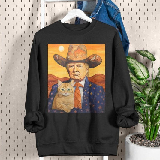 Cowboy Trump With a Cat T-shirt - Funny Trump Shirt - Donald Trump Shirts - Funny Cat Shirts