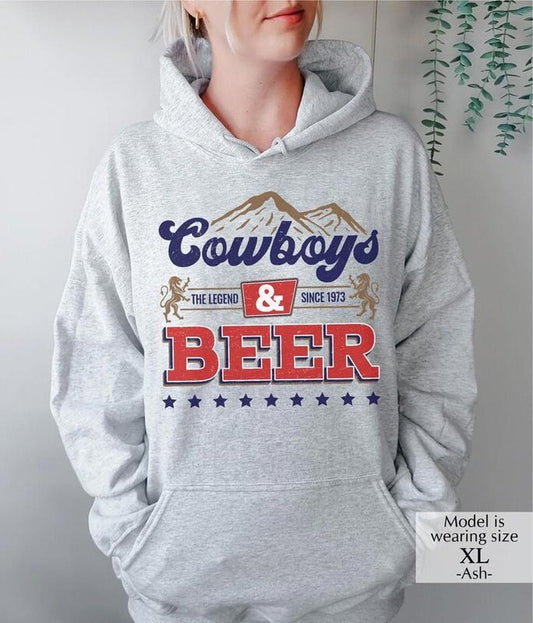 Cowboys And Beer Hoodies, The Legend Hooded Sweatshirt, Southern Sweatshirt, Alcohol Sweatshirt, Country Music...