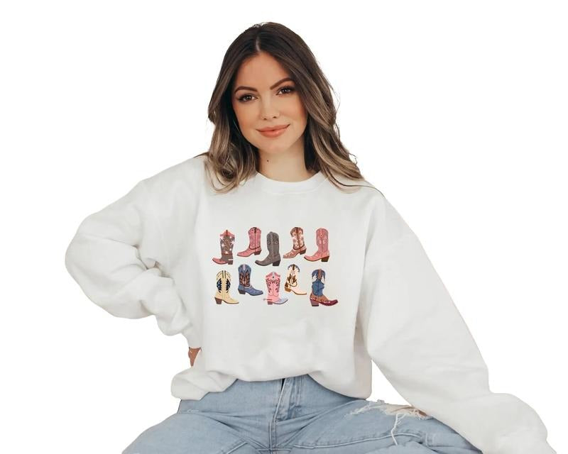 Cowgirl Boots Sweatshirt, Country Concert Sweater, Western Graphic Tee For Women, Graphic Sweatshirt, Cowgirl Shirt,...