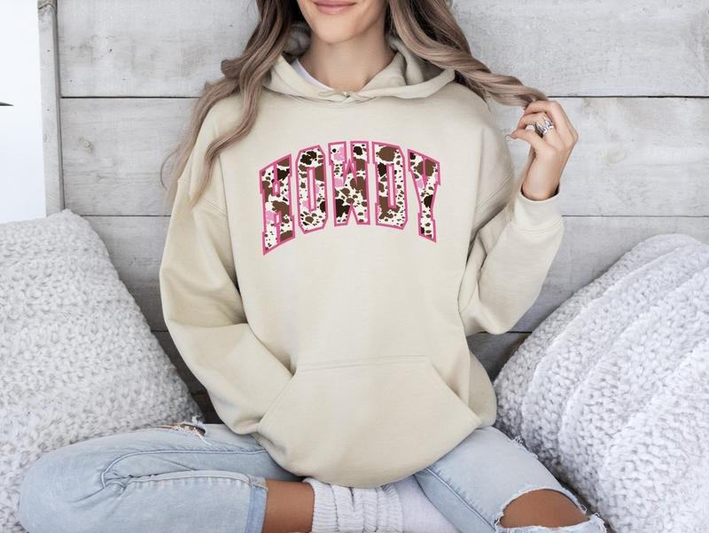 Cowprint "Howdy" Hoodie Casual Cotton T-Shirts, Sweatshirt | WearSparks.com