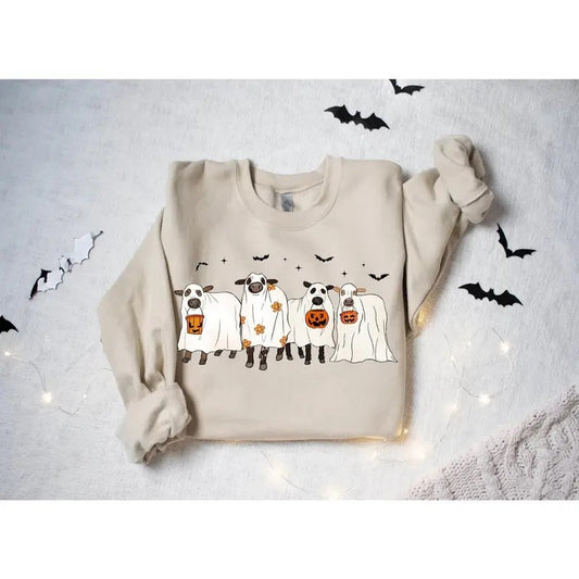 Cows Halloween Sweatshirt, Halloween Ghost Cows Sweatshirt Cotton Sweaters T-Shirts, Hoodie | WearSparks.com
