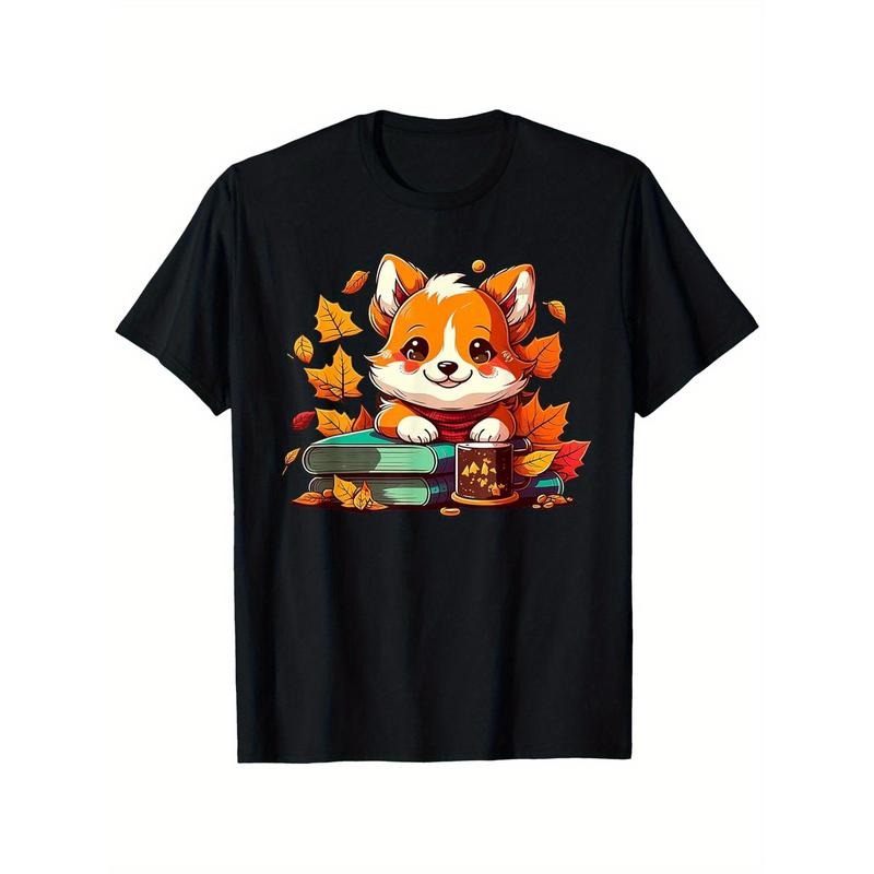 Cozy Cotton Dog & Tea Graphic T-Shirt