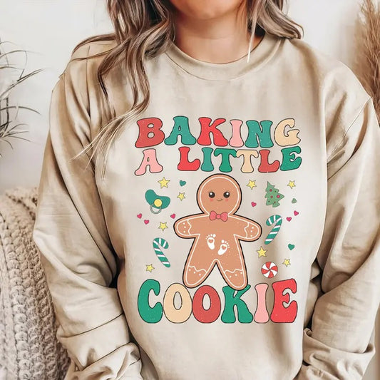 Cozy Holiday Maternity Wear - Baking a Little Cookie Pregnancy Announcement Sweatshirt for Women - Fabric, Cotton...