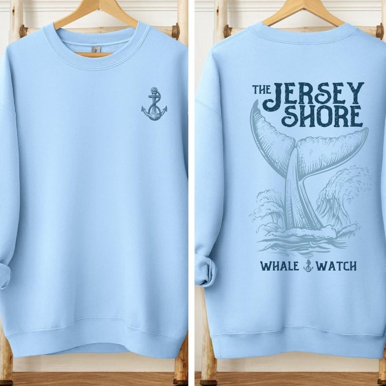 Cozy Jersey Shore Summer Vibes Beach Sweatshirt | Whale Watch Jersey Shore Aesthetic Crewneck | Jersey Shore Beach...