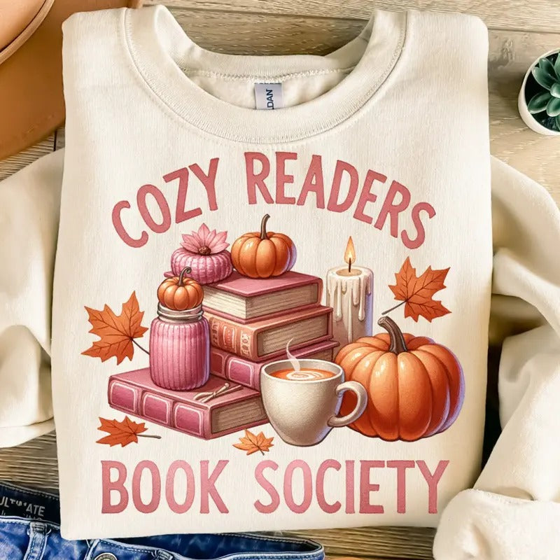 Cozy Readers Book Society Sweatshirt, Book Club Hoodie, Bookish Gift, Fall Vibes Sweater, Autumn Fashion T-Shirts