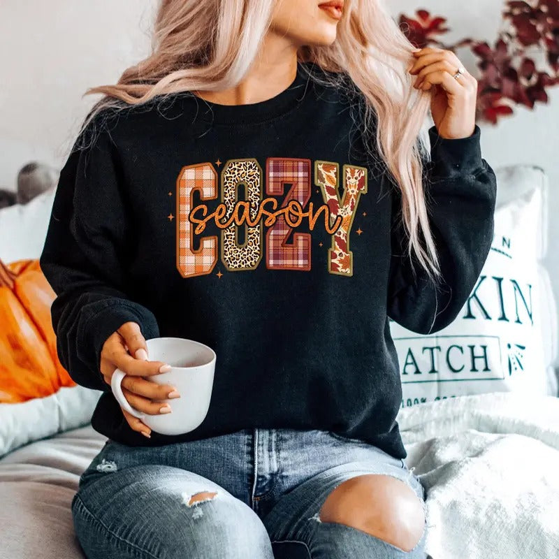 Cozy Season Sweatshirt Retro Fall Sweatshirt Get Cozy Sweatshirt Womens Fall Sweaters Fall Graphic Tee Women Fall...