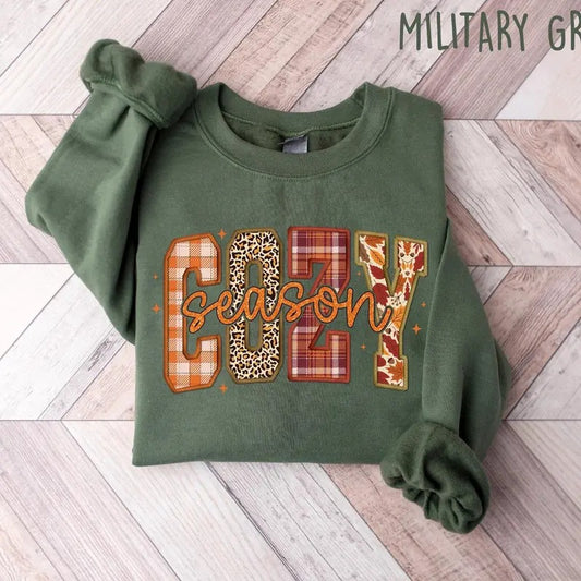Cozy Season with Leopards Fall Leaves Patterns Graphic PRINTED Sweatshirt, Get Cozy Sweatshirt, Womens Fall Sweaters,...