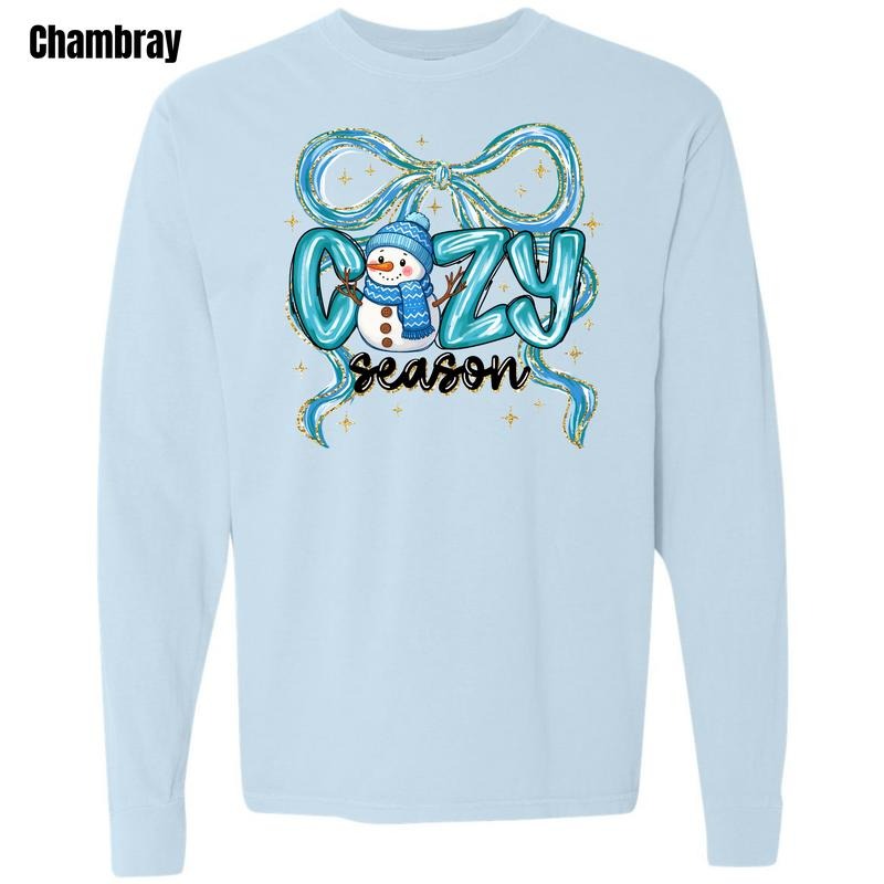 Cozy Snowman Season Long Sleeve Comfort Colors T-Shirt 'NLB' Hoodie, Sweatshirt | WearSparks.com