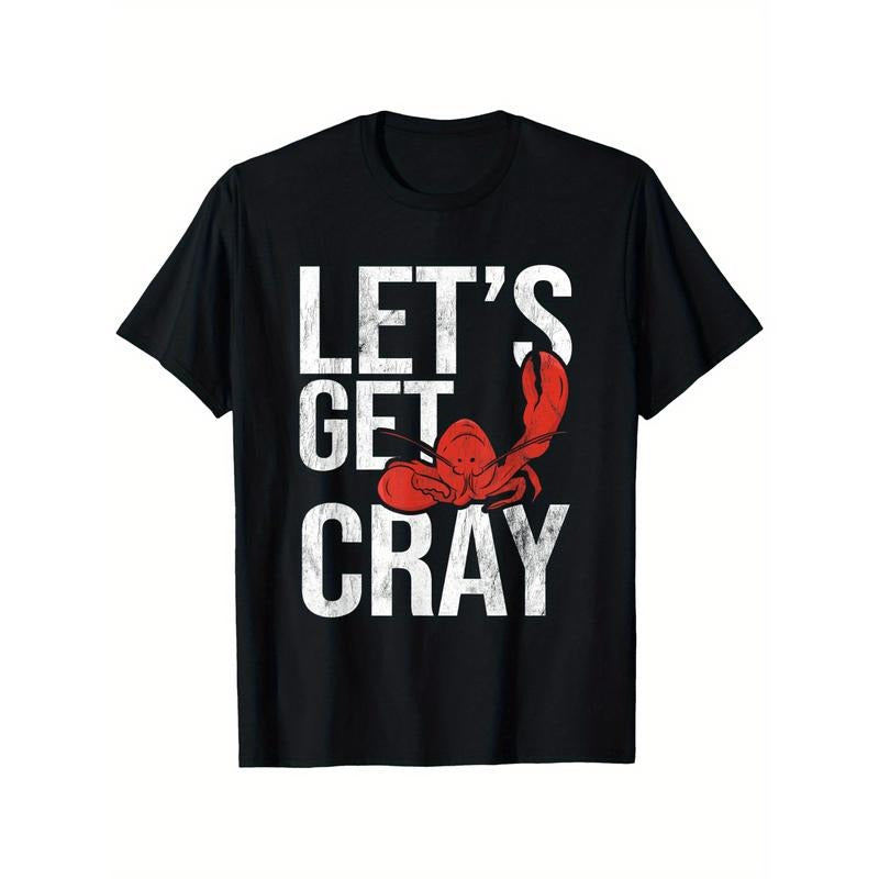 Crayfish Seafood Boil T-Shirt, Cotton Blend Crew Neck Tee, Regular Fit, Slight Stretch, Knit Fabric, with Lobster &...