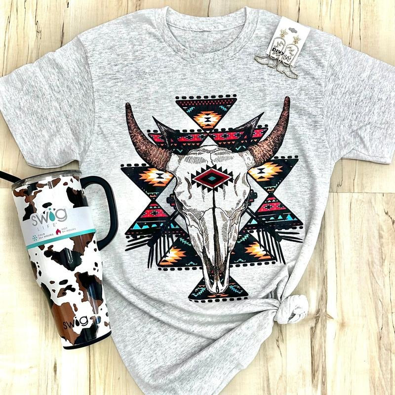 Cream Aztec Skull Graphic Tee Hoodie, Sweatshirt | WearSparks.com