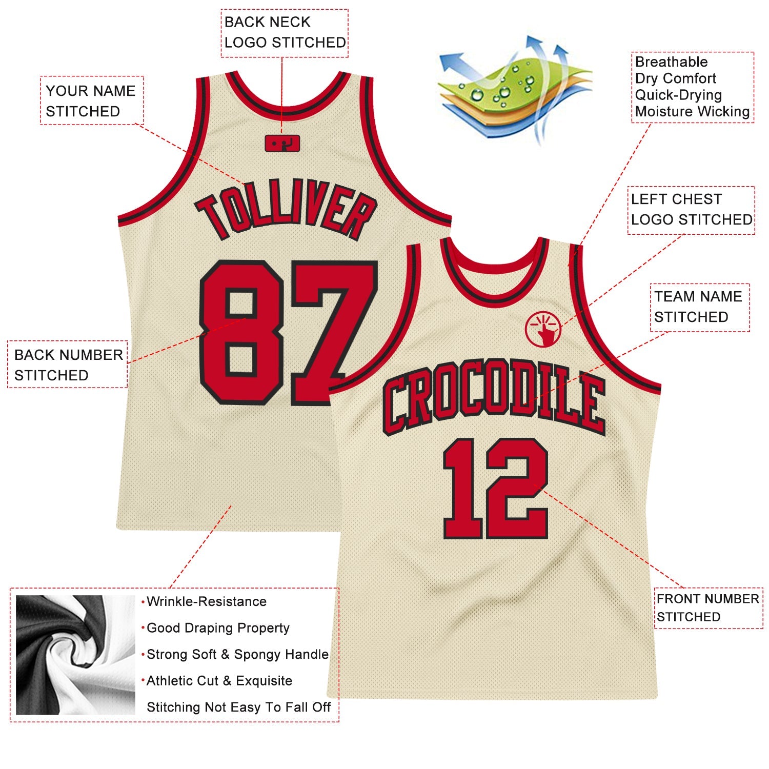 Custom Cream Red-Black Authentic Throwback Basketball Jersey T-Shirts, Hoodie, Sweatshirt | WearSparks.com (Image 2)