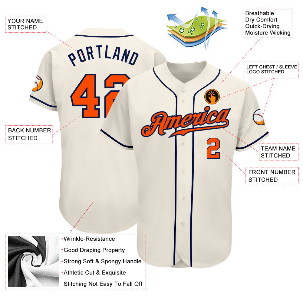 Custom Cream Orange-Navy Authentic Baseball Jersey T-Shirts, Hoodie, Sweatshirt | WearSparks.com (Image 3)