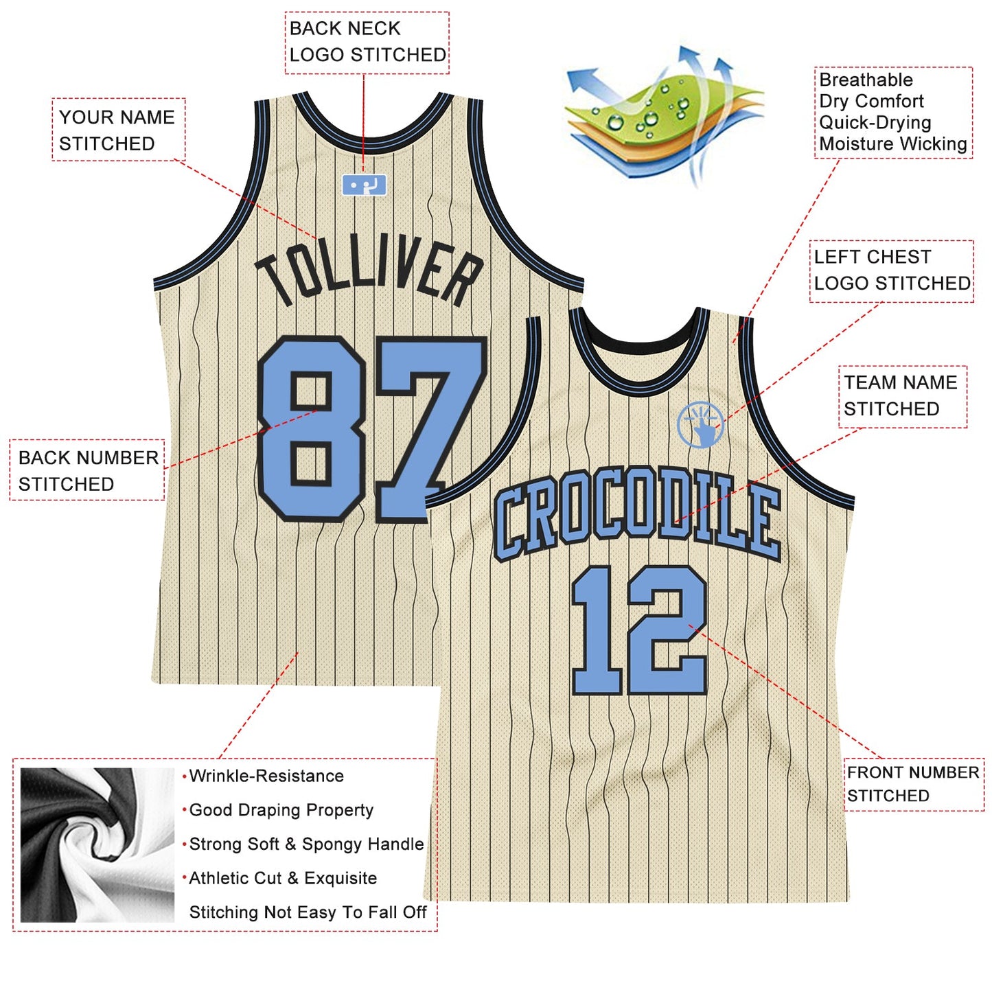 Custom Cream Black Pinstripe Blue Authentic Basketball Jersey T-Shirts, Hoodie, Sweatshirt | WearSparks.com (Image 2)