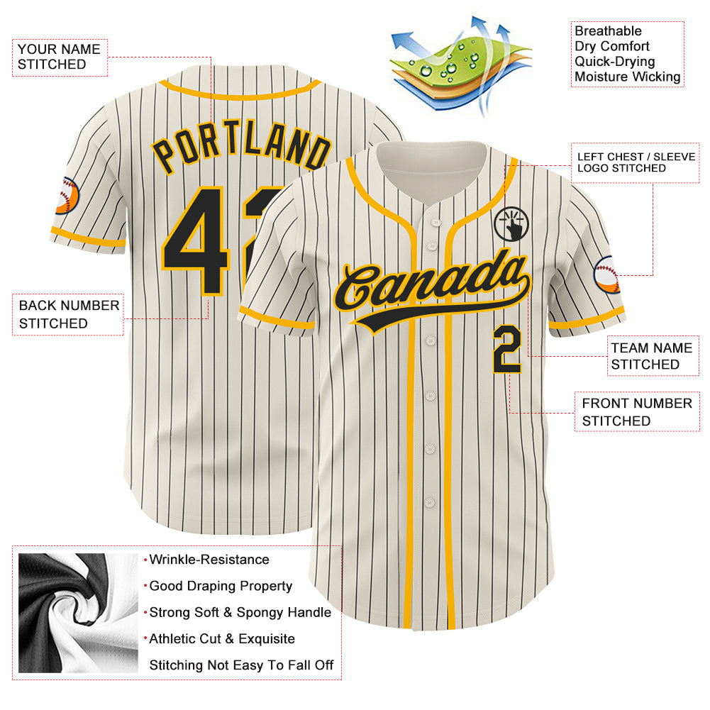 Custom Cream Black Pinstripe Gold Authentic Baseball Jersey T-Shirts, Hoodie, Sweatshirt | WearSparks.com (Image 3)