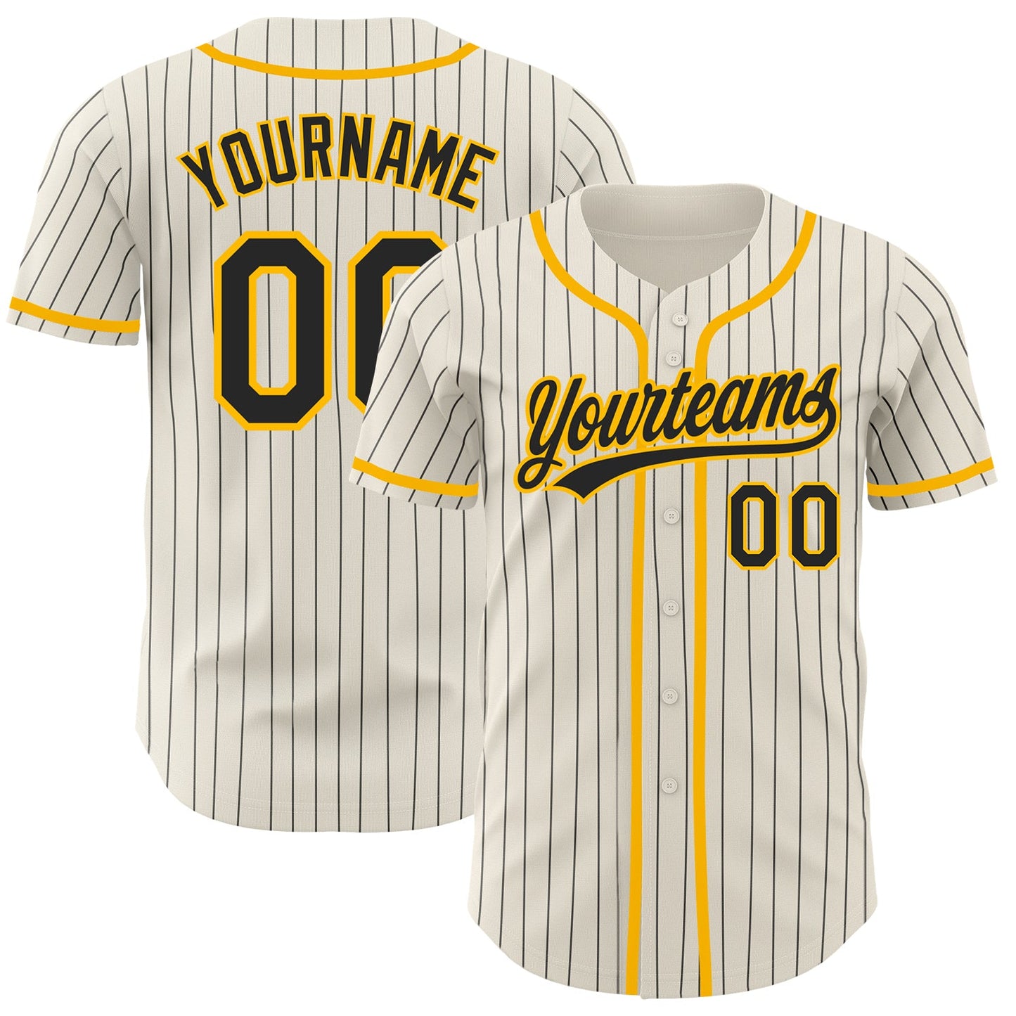 Custom Cream Black Pinstripe Gold Authentic Baseball Jersey T-Shirts, Hoodie, Sweatshirt | WearSparks.com (Image 1)