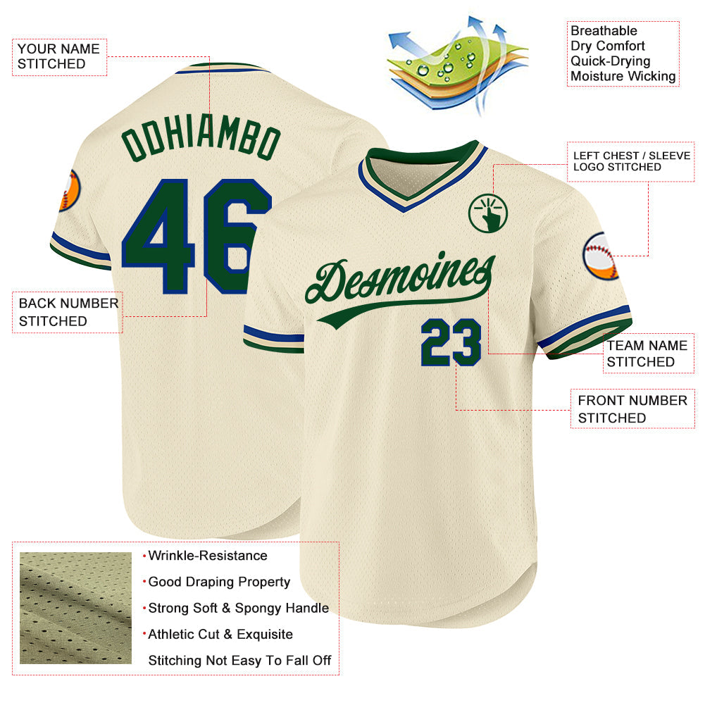 Custom Cream Green-Royal Authentic Throwback Baseball Jersey T-Shirts, Hoodie, Sweatshirt | WearSparks.com (Image 3)